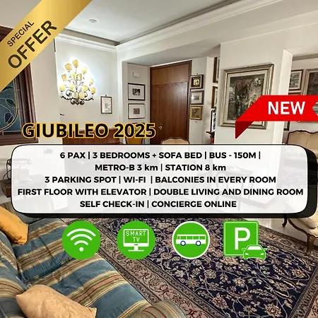 Apartamento 6 People, 3 Parking Spot, Balconies, Metro B Roma